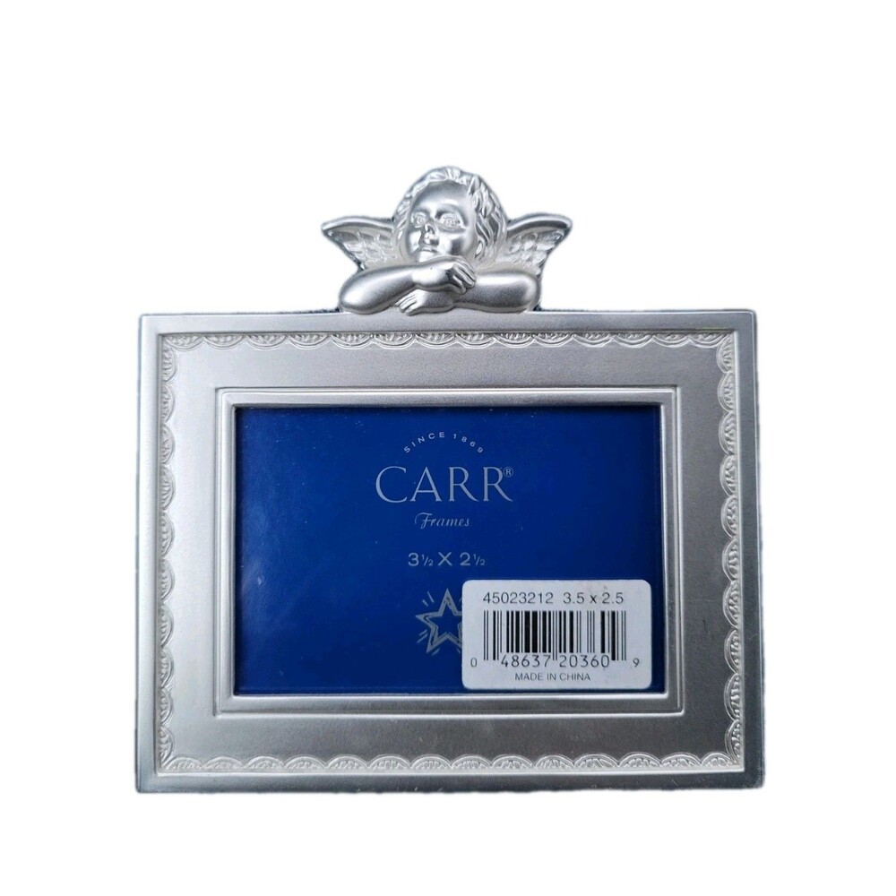 Vintage 1997 Nwt Carr  Glass Frame Angel Cherub Silver Tone 3.5x2.5 Pics